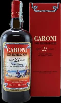 Bouteille de spiritueux : 100% Trinidad Rum 21 de la marque Caroni