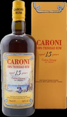Bouteille de spiritueux : 100% Trinidad Rum 15 de la marque Caroni