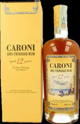 Bouteille de spiritueux : 100% Trinidad Rum 12 de la marque Caroni